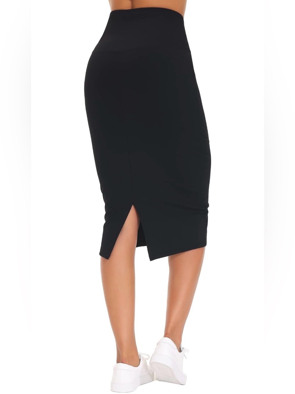 High-Waist Black Pencil Skirt with Back Vent